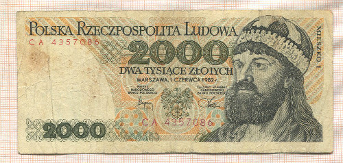 2000 злотых. Польша 1982г