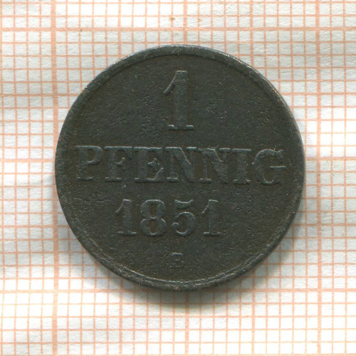 1 пфенниг. Ганновер 1851г