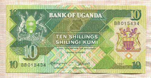 10 шиллингов. Уганда 1987г