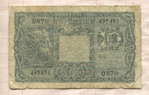 10 лир. Италия 1944г