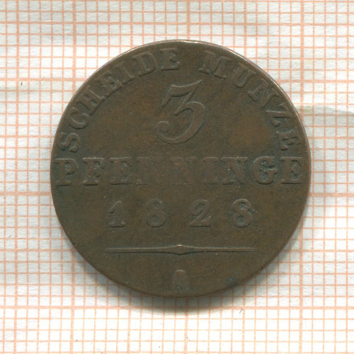 3 пфеннинга. Пруссия 1828г