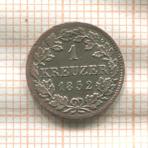 1 крейцер. Бавария 1852г