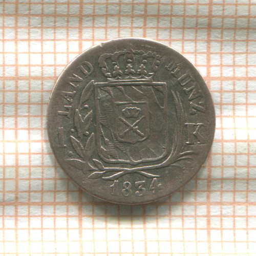 1 крейцер. Бавария 1834г