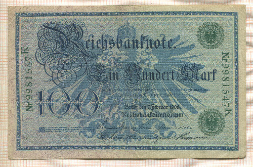 100 марок. Германия 1908г