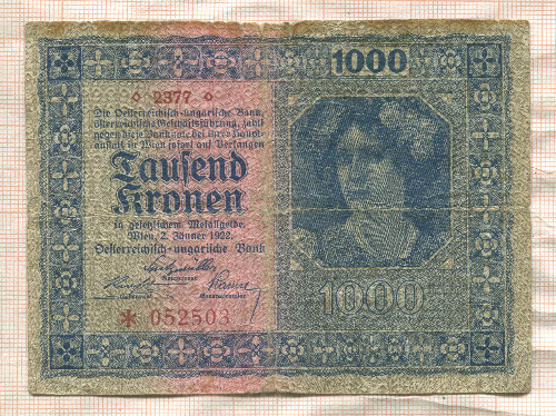 1000 крон. Австро-Венгрия 1922г
