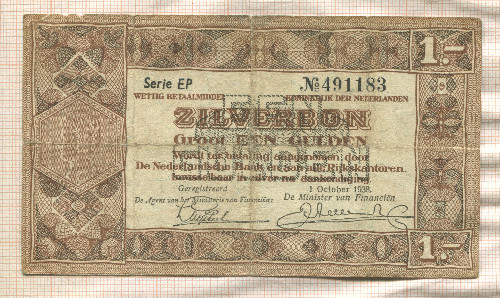1 гульден. Нидерланды 1938г
