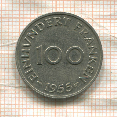 100 франков. Саарланд 1955г