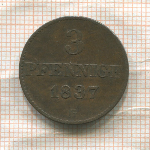 3 пфеннига. Саксония 1837г