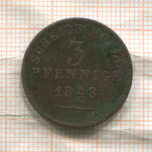 3 пфеннига. Биркенфельд 1848г