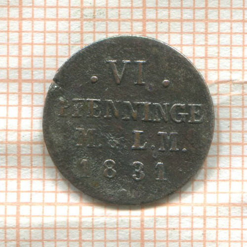 6 пфеннингов. Мекленбург-Шверин 1831г