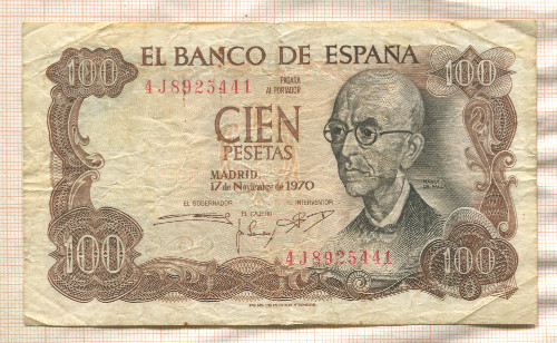 100 песет. Испания 1970г