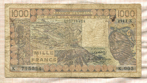 1000 франков. Западная Африка 1981г