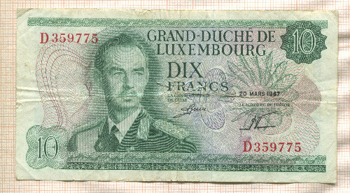 10 франков. Люксембург 1967г