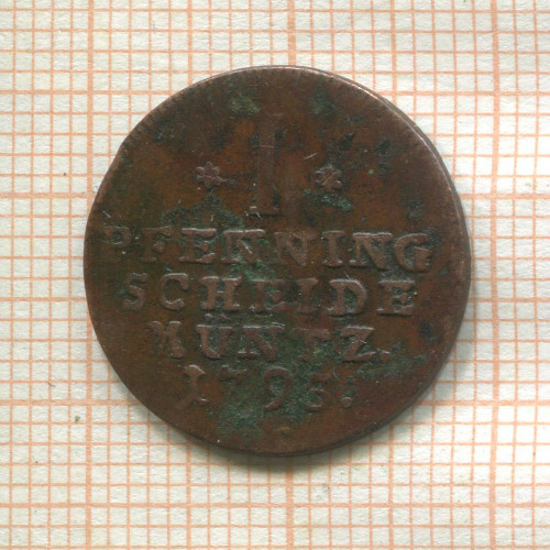 1 пфеннинг. Вальдек-Пирмонт 1795г