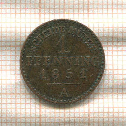 1 пфеннинг. Липпе-Детмольд 1851г