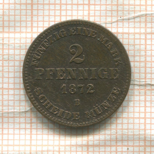 2 пфеннига. Мекленбург-Штрелиц 1872г