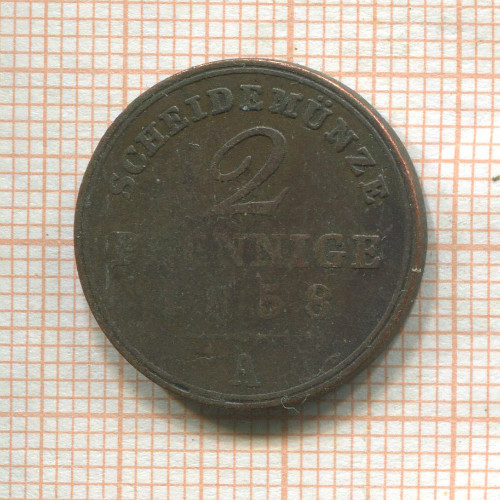 2 пфеннига. Шаумбург-Липпе 1858г