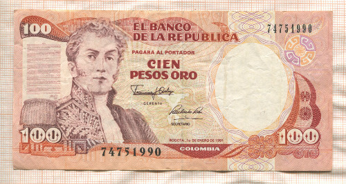 100 песо. Колумбия 1991г