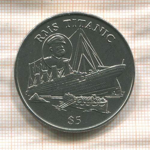 5 долларов. Либерия 1998г