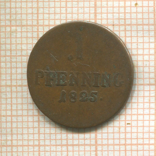 1 пфеннинг. Бавария 1825г