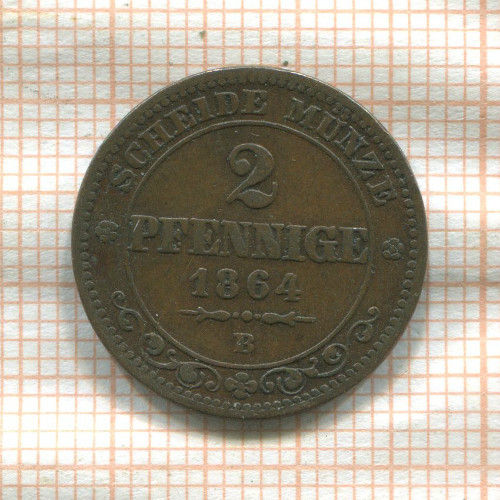 2 пфеннига. Саксония 1864г