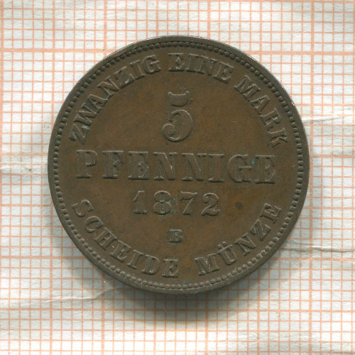 5 пфеннигов. Мекленбург-Штрелиц 1872г