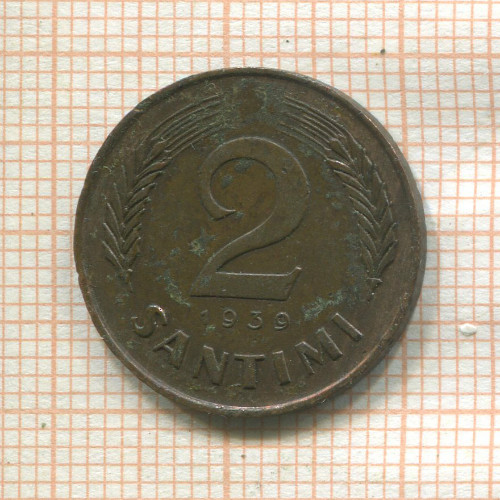 2 сантима. Латвия 1939г