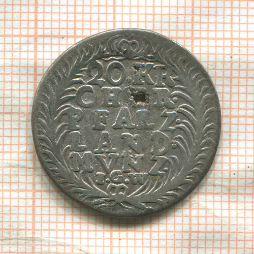 20 крейцеров. Пфальц-Нойбург (дефект заготовки) 1725г