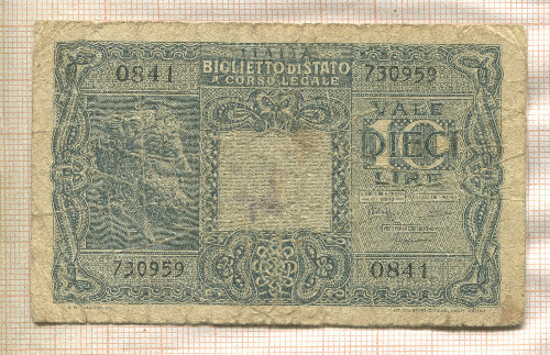 10 лир. Италия 1944г