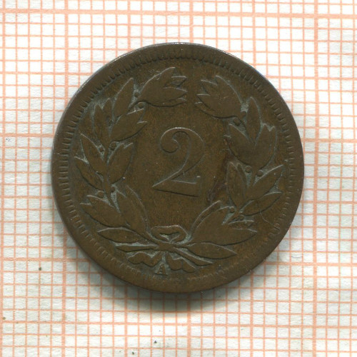 2 раппена. Швейцария 1851г