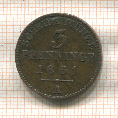 3 пфеннинга. Пруссия 1861г