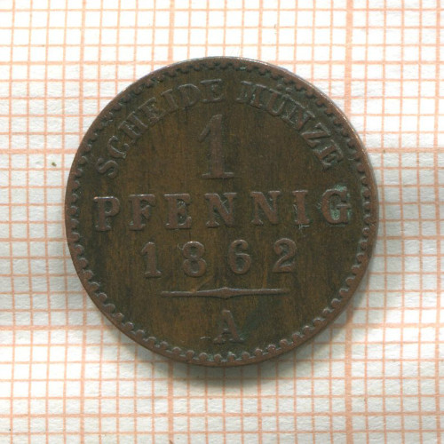 1 пфенниг. Рейсс-Шлейц 1862г
