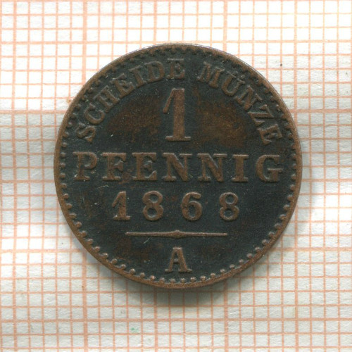 1 пфенниг. Рейсс-Обергрейз 1868г