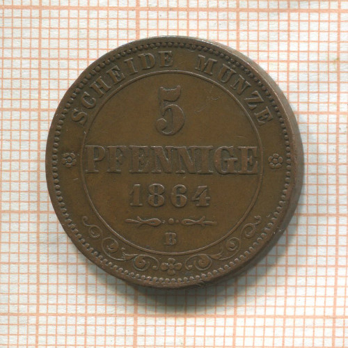 5 пфеннигов. Саксония 1864г