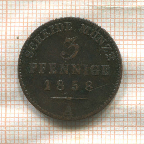 3 пфеннига. Рейсс-Шлейц 1858г