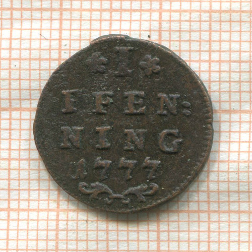 1 пфеннинг. Зальцбург 1777г