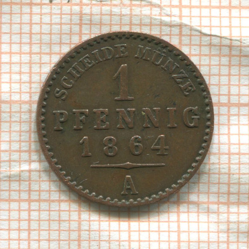 1 пфенниг. Рейсс-Шлейц 1864г
