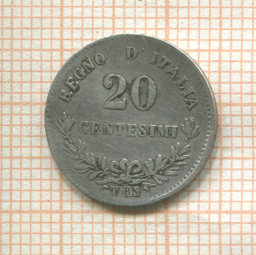 20 сентесимо. Италия 1863г