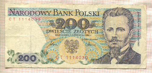 200 злотых. Польша 1986г
