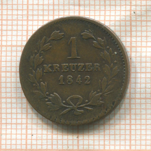 1 крейцер. Баден 1842г