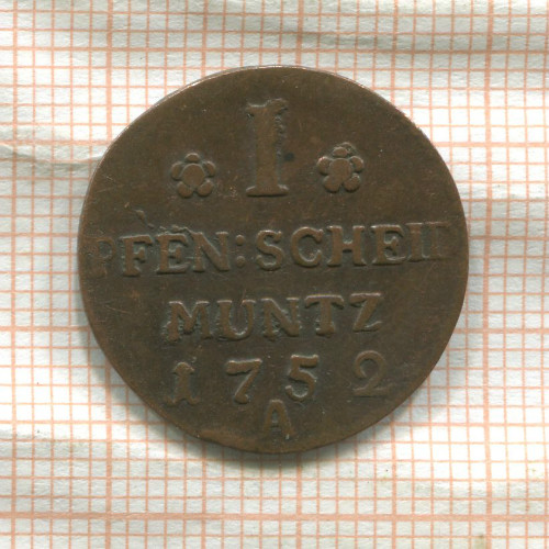 1 пфенниг. Пруссия 1752г