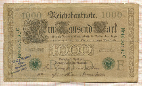 1000 марок. Германия 1910г
