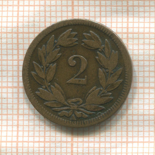 2 раппена. Швейцария 1851г