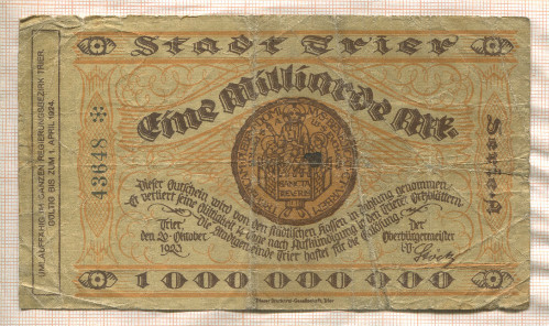 1000000000 марок. Германия 1923г