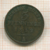 3 пфеннинга. Пруссия 1852г