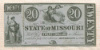 20 долларов. Чек. США. Миссури 1862г