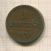 1 крейцер. Австрия 1851г
