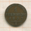 1 пфеннинг. Пруссия 1837г