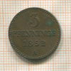 3 пфеннинга. Мекленбург-Шверин 1852г