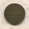 1 пфеннинг. Пруссия 1837г